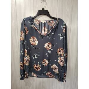 Blousology Floral Blouse Top Women’s Sz L Career Business Fairy Feminine Ruffle